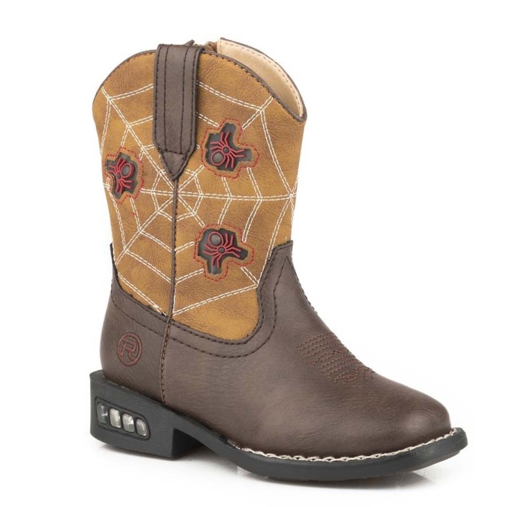 Roper Kids Boots with Spider Web Design in Brown and Tan